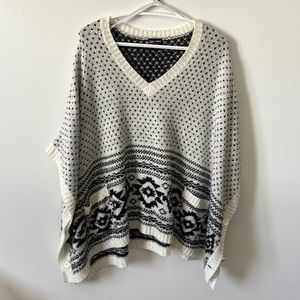 Black and white knit poncho